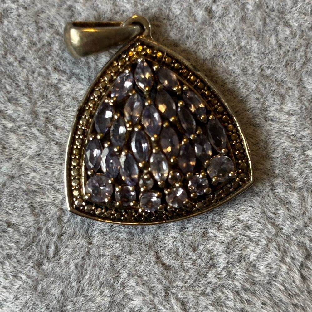 Sterling Silver Lavender Crystal Teardrop Trillion Pendant